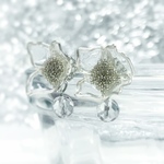 お花と水晶のピアス  樹脂ピアス クォーツ ディップアート 