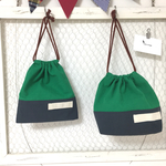 バイカラーお弁当袋&コップ袋(緑×ブルーグレー)