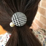 【再販】グレンチェック  コットンパール風ビーズ付き ヘアゴム
