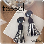 フランス製♢2way black cabochon フランスタッセル ピアス イヤリング     