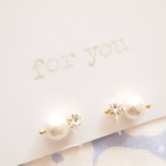 ”for you” クリスタルとコットンパール　樹脂ノンホールイヤリング イヤーカフ