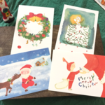クリスマス４枚組ポストカード サンタ トナカイ ツリー リース