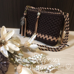 【オーダー品】ビター&ミルクチョコ色バイカラー ズパゲッティショルダー クラッチ  タッセル付