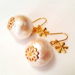 コットンパール&雪の結晶　ピアス　❧（White）