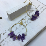 アメジストさざれのワイヤーフープピアス