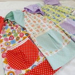半袖 花柄×ドット スモック（100-110size) まんまるポケット＊入園準備に♪