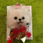 羊毛フェルトポメラニアン白犬のブローチXマス