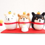 2018年　干支(戌)　まゆ柴犬３匹正月お飾りセット　羊毛フェルト※受注製作