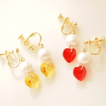 【sale】"for you"　コットンパールとハートカットガラス　イヤリング　