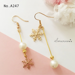 No.A247 ❄︎雪の結晶❄︎ コットンパールのアシンメトリーピアス / イヤリング