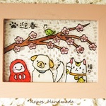 送料無料☆ステンドグラス風♪お正月・戌年・招き猫・だるま・桃の花・ガラス絵♪再販！！