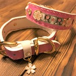 みいも2007様専用です！オーダー桜スライドネーム革首輪2点セット　