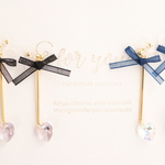ribbon　Swarovski　heart.. ♡　ゆれるピアス/樹脂ノンホールピアス(イヤリング）