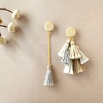 ウッドビーズ タッセル フリンジ アシンメトリー ピアス