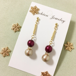 冬の大人ボルドーとコットンパールのピアス♡