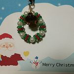 クリスマス・セール中！　①プロペラビーズ、パールボール、ベルで作ったストラップです。