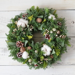 雪のようなコットンのクリスマスリース