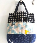▼布あそびペタンコbag▼北欧テイスト横長パッチ×デニム地(チャコール)③