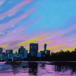 油絵原画『夕焼け空』　額縁付き