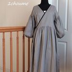 （受注制作）バルーンスリーブ　カシュクールワンピース　リネングレージュ