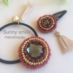 なかよし親子ヘアアクセセット（red×white)