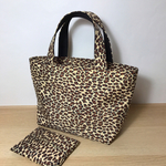 雨の日もOK！ ヒョウ柄/レオパード柄リップストップナイロンミニトートバッグ＊ティッシュケース付き / バッグインバッグ / 防水・撥水加工