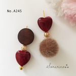 No.A245 お洒落♡⃛ ブラウン×ボルドー ハートのピアス / イヤリング