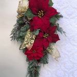 【再販！】全長60cm/聖なる夜のクリスマススワッグ（ゴールドりぼんとポインセチア）