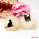 もこもこ黒猫ちゃんピアス/イヤリング      