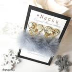 ふわふわミンクファーの雪ピアス＊ハート