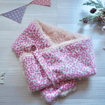 【リバーシブル】ミモザ柄のキッズマフラー（ピンク）