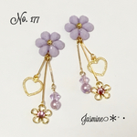 紫フラワー＊ハート＊スワロフスキーの華やかピアス♡