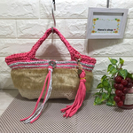 最終値下げ【Hana's shop❤】麻バッグ　ファー付き　ピンク