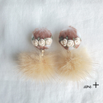 Bambi ミンクファー 刺繍 樹脂ピアス☆