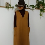 (再販)ハーフリネン🌱Vネックのシンプルサロペットワンピース🌱キャメル