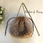 リバティ　Lサイズ　もふもふ 巾着 ポシェット　バンビ　エコファー　テイタム