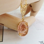 ・:*:・再販・:*:・ヴィンテージ　インタリオガラス　ネックレス　Flower×Bird