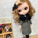 リカちゃん　ブライス   グレンチェックワンピース＆ケープ