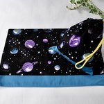【中判ランチョンマット】宇宙パープル柄×青緑色 給食セット