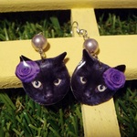 再販★ネコ★ピアス（黒猫・紫）