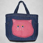 一点物【ひょうきんな顔のピンクの猫ちゃんデニムランチバック】一点物 トート