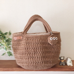 🍀送料込み🍀内側もほっこり(*^^*)ナチュラル毛糸のカゴバッグ♡dark beige 🐶SALE