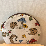 はりねずみ&きのこ柄の小銭ポーチ