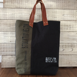 縦長トートバッグ、帆布×デニム本革持ち手