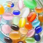 楕円キャッツアイ調カボション 25ｇ 8～20mm ランダムMIX