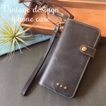 手帳型 iPhoneケース iphone8 iphone8plus iphoneX ビンテージ風 スマホケース ネイビー