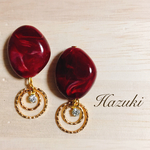 ボルドー石×ダブルリングピアス/イヤリング