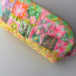 レトロキュートなパッチワークメガネケース  黄色