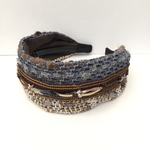 LINTON TWEED♡ブルーグレー×グレージュ系ミックスカラーツィード×ラメルへンテープアクセント♡カチューシャ♡幅広