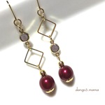 感謝❣️2点限定300円☆レッドチェコパール☆パープルパーツピアス/イヤリング